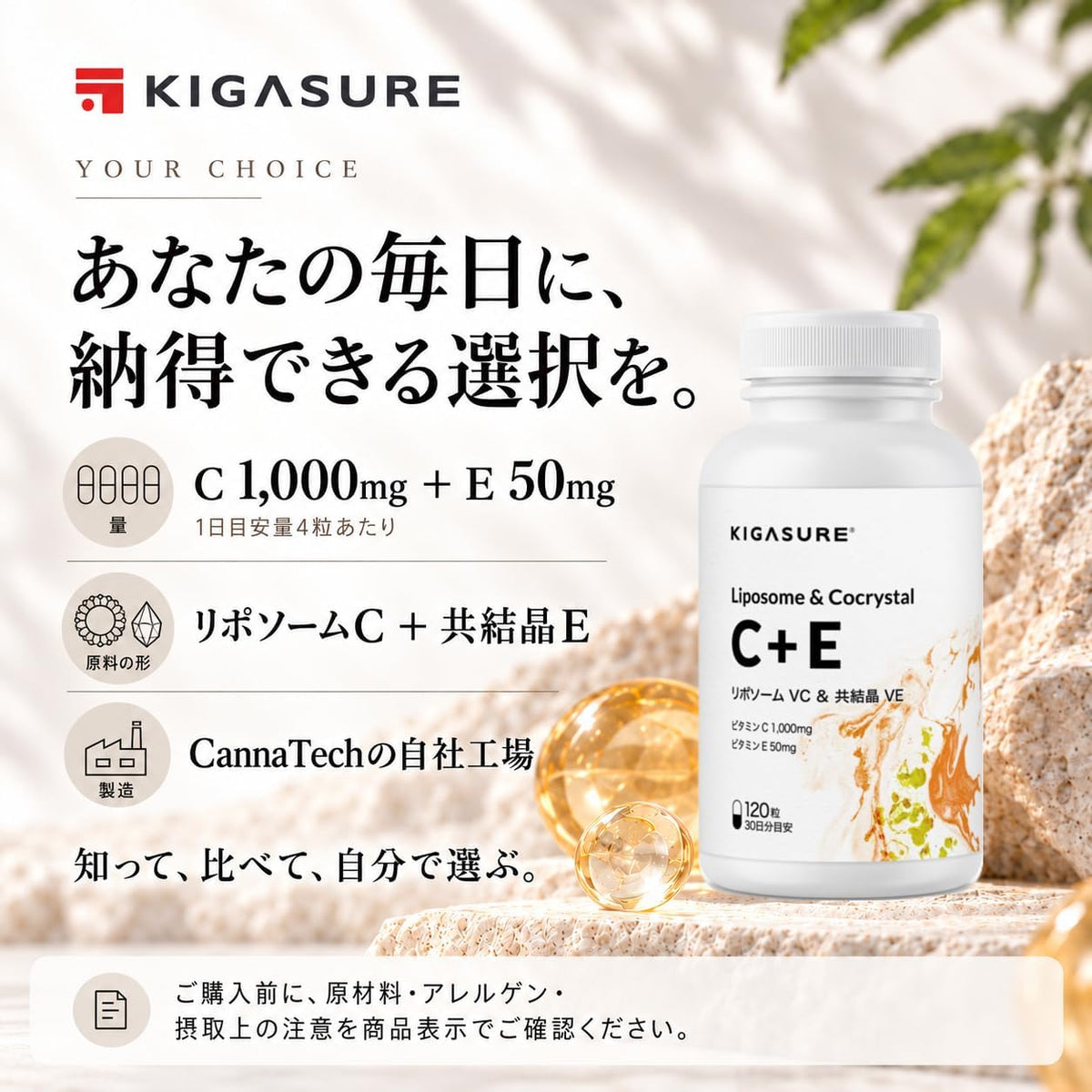 リポソーム ビタミンC + 共結晶ビタミンE サプリ 120粒｜リポソームビタミンC 1000mg + 共結晶ビタミンE 50mg Liposome Cocrystal C+E