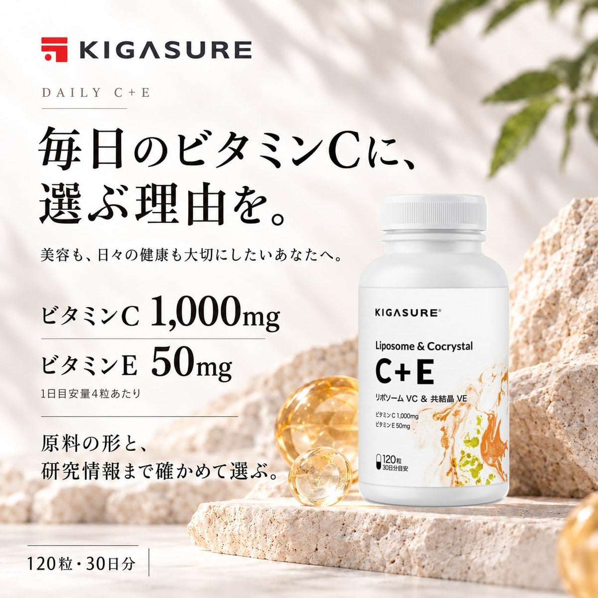 リポソーム ビタミンC + 共結晶ビタミンE サプリ 120粒｜リポソームビタミンC 1000mg + 共結晶ビタミンE 50mg Liposome Cocrystal C+E